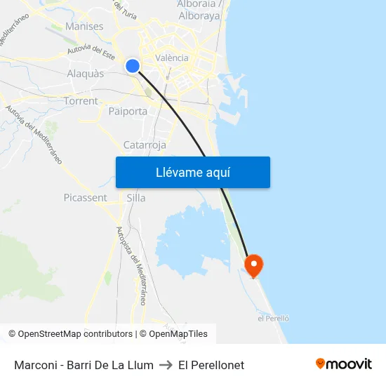 Marconi - Barri De La Llum to El Perellonet map