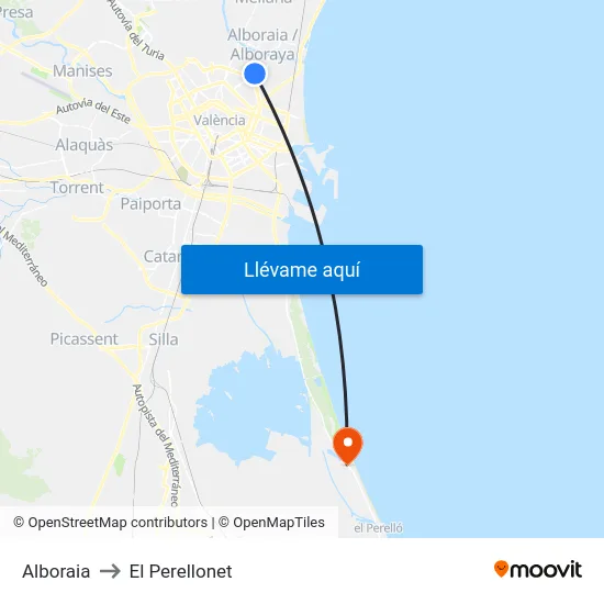 Alboraia to El Perellonet map
