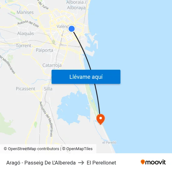 Aragó - Passeig De L'Albereda to El Perellonet map