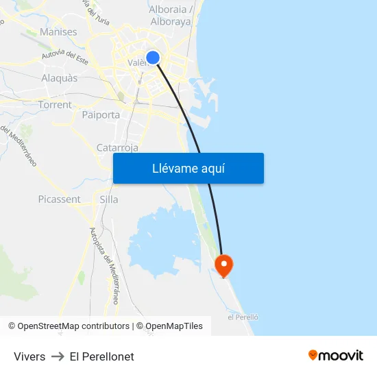 Vivers to El Perellonet map
