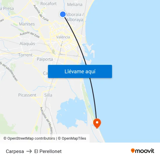 Carpesa to El Perellonet map
