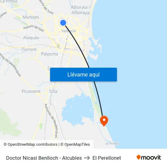 Doctor Nicasi Benlloch - Alcubles to El Perellonet map