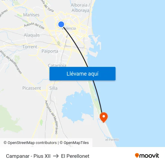 Campanar - Pius XII to El Perellonet map