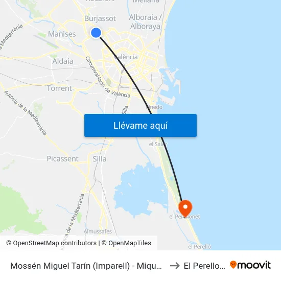 Mossén Miguel Tarín (Imparell) - Miquel Agraït to El Perellonet map