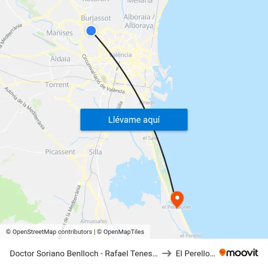 Doctor Soriano Benlloch - Rafael Tenes Escrich to El Perellonet map