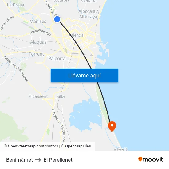 Benimàmet to El Perellonet map