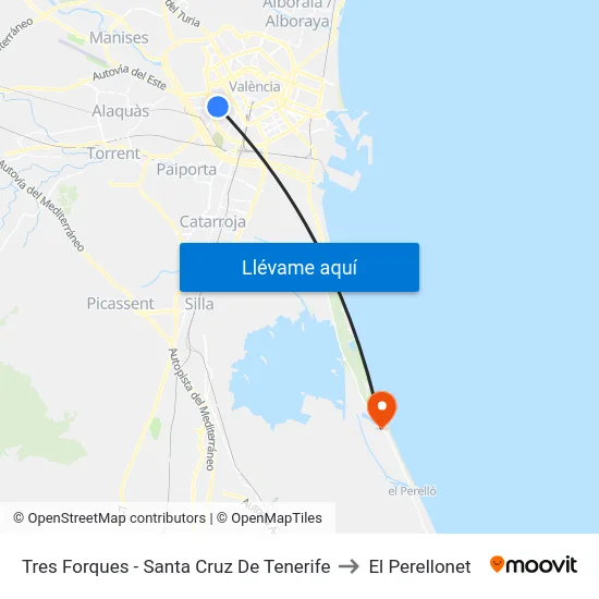 Tres Forques - Santa Cruz De Tenerife to El Perellonet map