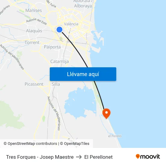 Tres Forques - Josep Maestre to El Perellonet map