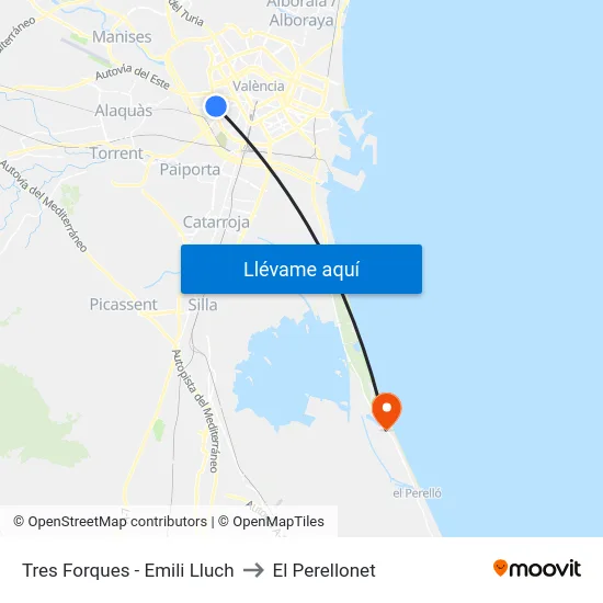 Tres Forques - Emili Lluch to El Perellonet map