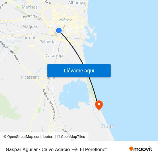 Gaspar Aguilar - Calvo Acacio to El Perellonet map