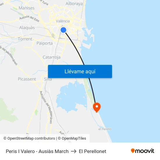 Peris I Valero - Ausiàs March to El Perellonet map