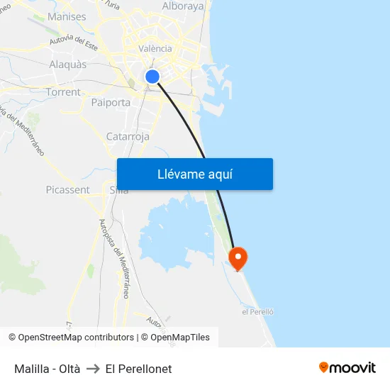 Malilla - Oltà to El Perellonet map