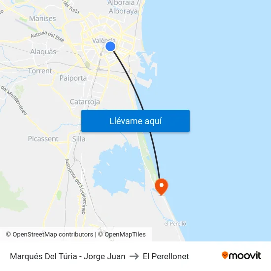 Marqués Del Túria - Jorge Juan to El Perellonet map