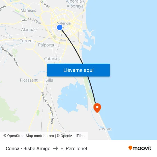 Conca - Bisbe Amigó to El Perellonet map