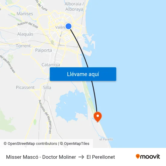 Misser Mascó - Doctor Moliner to El Perellonet map