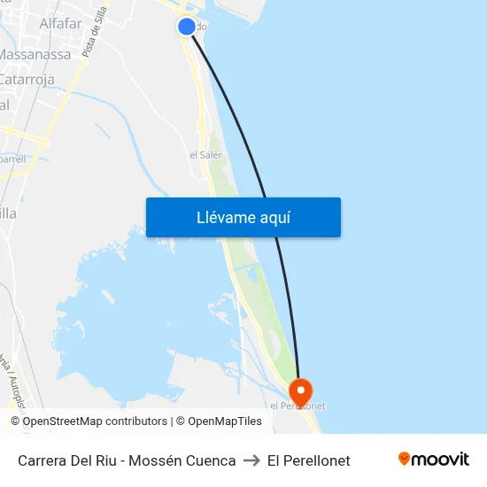 Carrera Del Riu - Mossén Cuenca to El Perellonet map