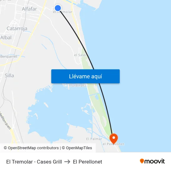 El Tremolar - Cases Grill to El Perellonet map