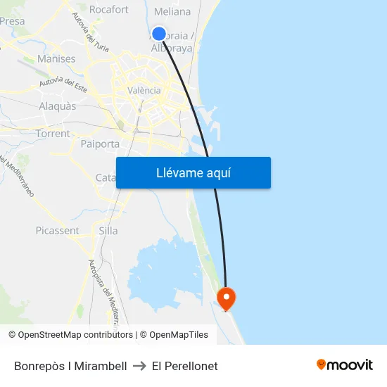 Bonrepòs I Mirambell to El Perellonet map