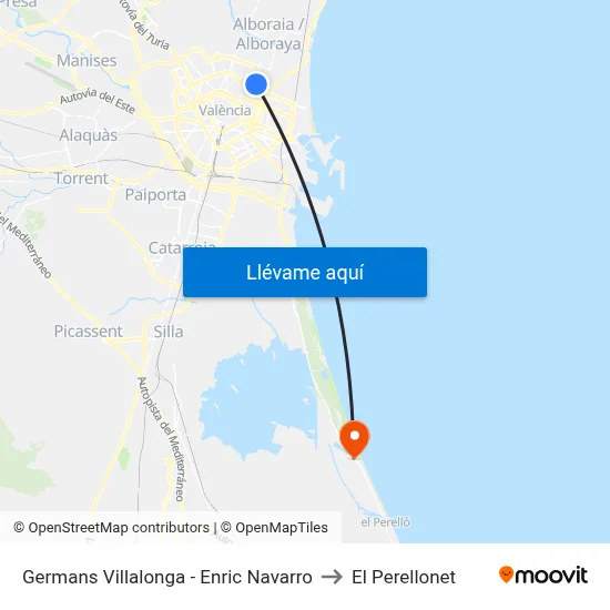 Germans Villalonga - Enric Navarro to El Perellonet map