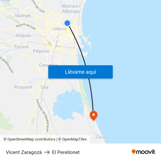 Vicent Zaragozà to El Perellonet map