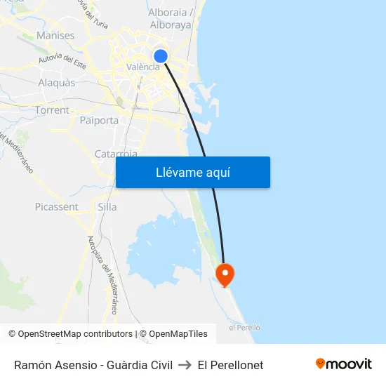 Ramón Asensio - Guàrdia Civil to El Perellonet map