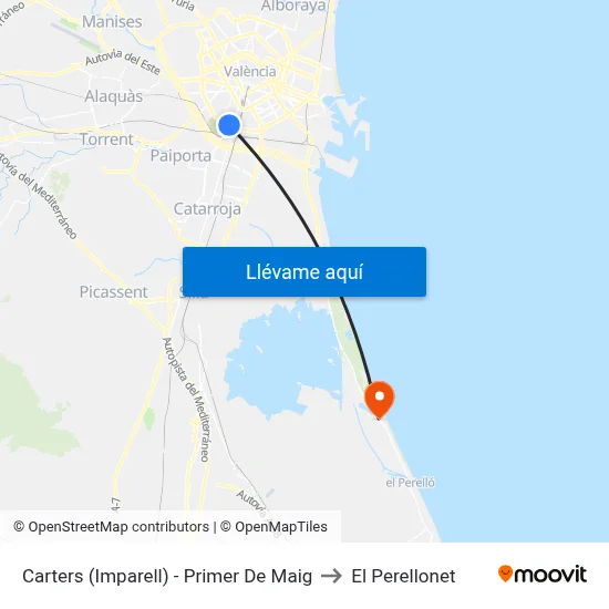 Carters (Imparell) - Primer De Maig to El Perellonet map