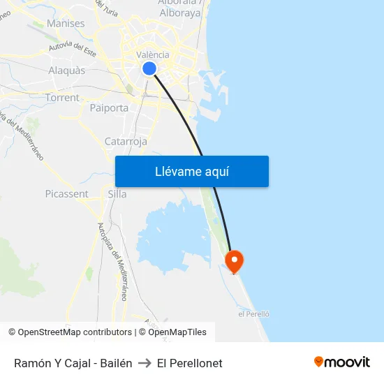 Ramón Y Cajal - Bailén to El Perellonet map