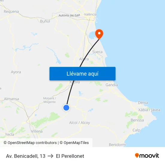 Av. Benicadell, 13 to El Perellonet map