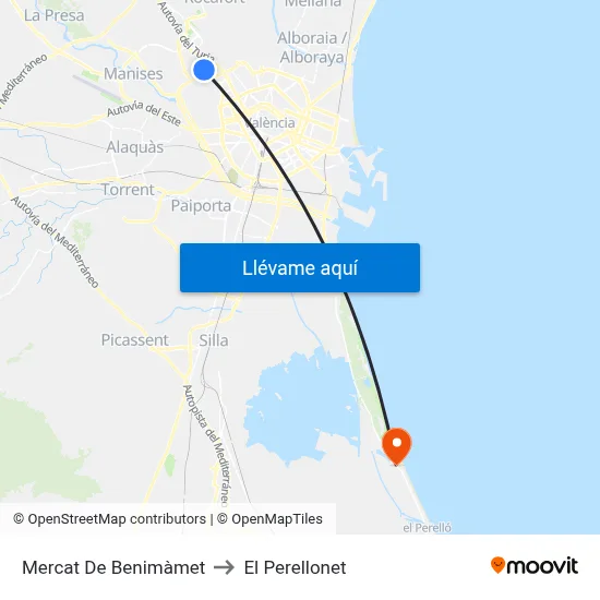 Mercat De Benimàmet to El Perellonet map