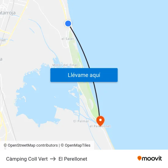 Càmping Coll Vert to El Perellonet map