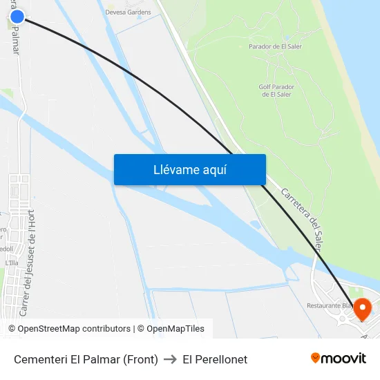 Cementeri El Palmar (Front) to El Perellonet map