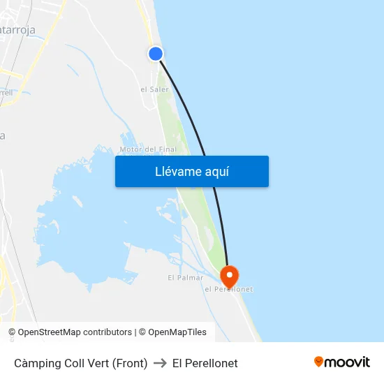 Càmping Coll Vert (Front) to El Perellonet map
