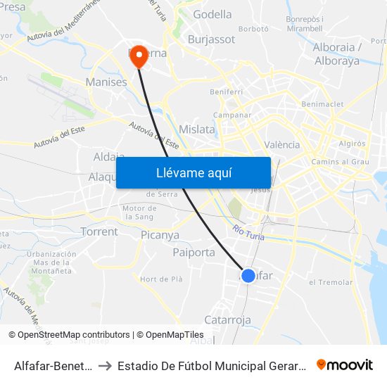 Alfafar-Benetússer to Estadio De Fútbol Municipal Gerardo Salvador map