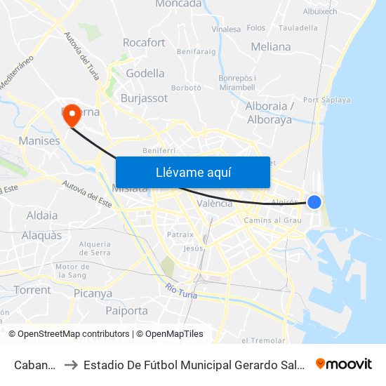 Cabanyal to Estadio De Fútbol Municipal Gerardo Salvador map