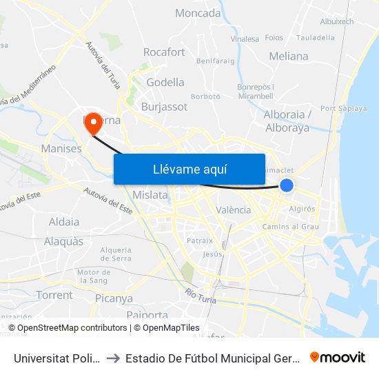 Universitat Politècnica to Estadio De Fútbol Municipal Gerardo Salvador map
