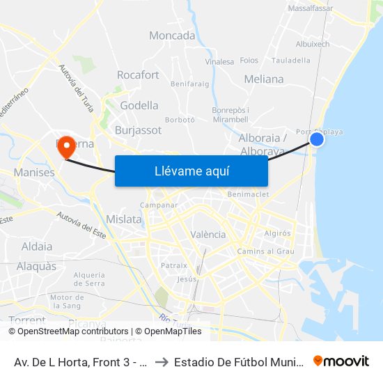 Av. De L Horta, Front 3 - Port Saplaya [Alboraia] to Estadio De Fútbol Municipal Gerardo Salvador map