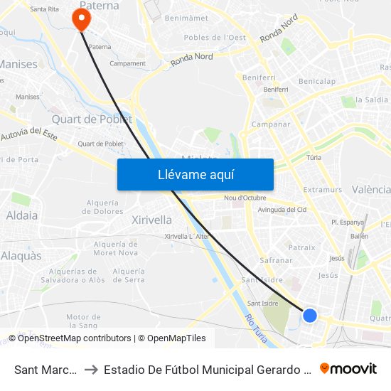 Sant Marcel·Lí to Estadio De Fútbol Municipal Gerardo Salvador map