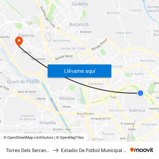 Les Corts to Estadio De Fútbol Municipal Gerardo Salvador map