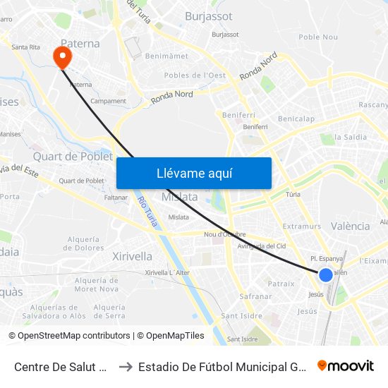Centre De Salut Gil I Morte to Estadio De Fútbol Municipal Gerardo Salvador map