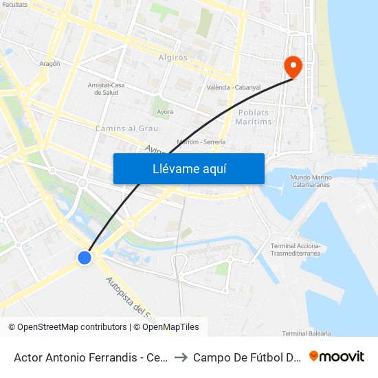 Actor Antonio Ferrandis - Centre Comercial to Campo De Fútbol Doctor Lluch map