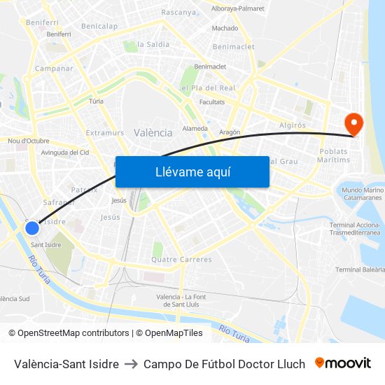 València-Sant Isidre to Campo De Fútbol Doctor Lluch map