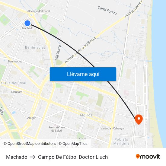 Machado to Campo De Fútbol Doctor Lluch map