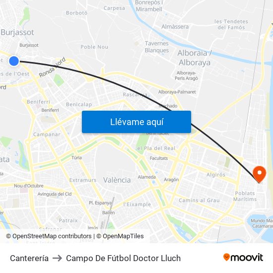 Canterería to Campo De Fútbol Doctor Lluch map
