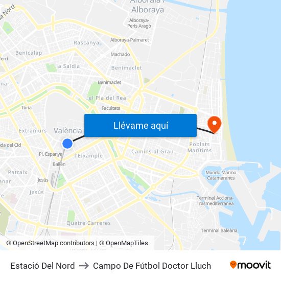 Estació Del Nord to Campo De Fútbol Doctor Lluch map