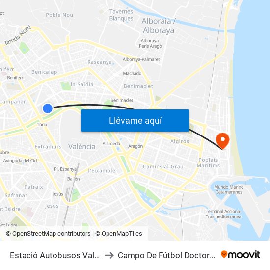 Estació Autobusos València to Campo De Fútbol Doctor Lluch map