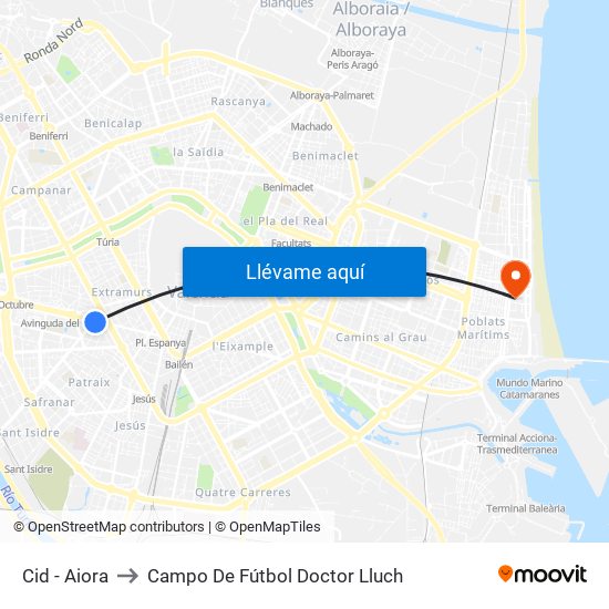 Cid - Aiora to Campo De Fútbol Doctor Lluch map