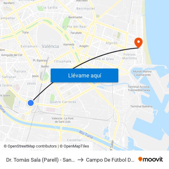 Dr. Tomàs Sala (Parell) - Sant Vicent Màrtir to Campo De Fútbol Doctor Lluch map