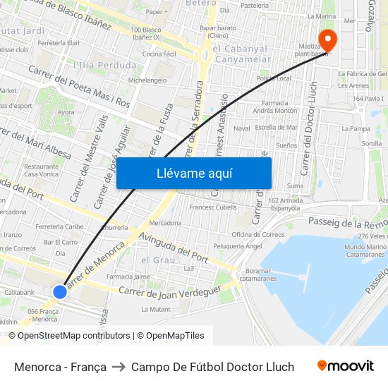 Menorca - França to Campo De Fútbol Doctor Lluch map