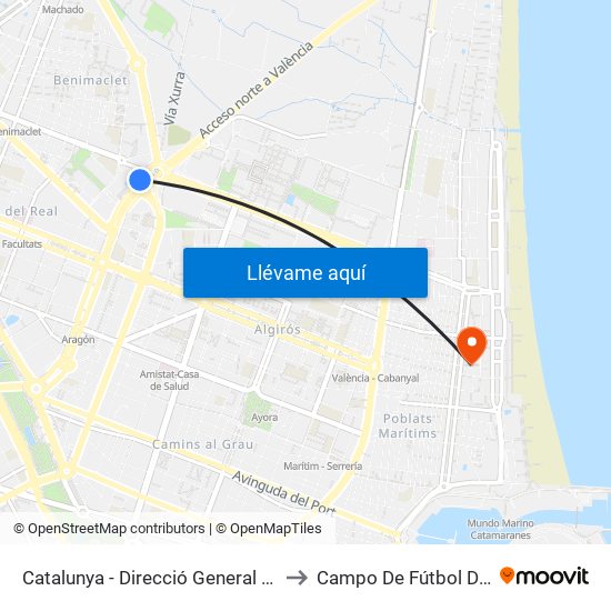 Catalunya - Direcció General De Salut Pública to Campo De Fútbol Doctor Lluch map