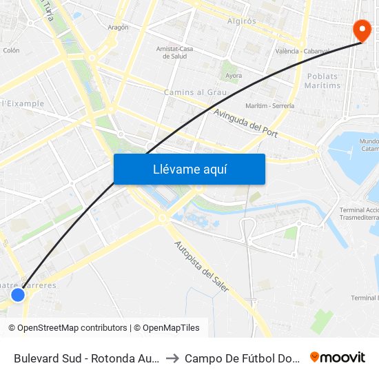 Rotonda Dels Hams to Campo De Fútbol Doctor Lluch map